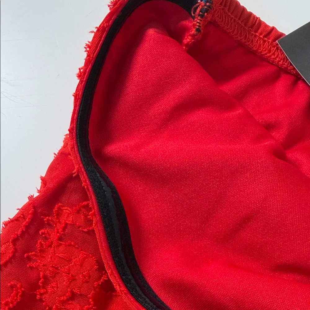 Boohoo Strapless Red Lace Maxi Dress - Picture 4 of 7